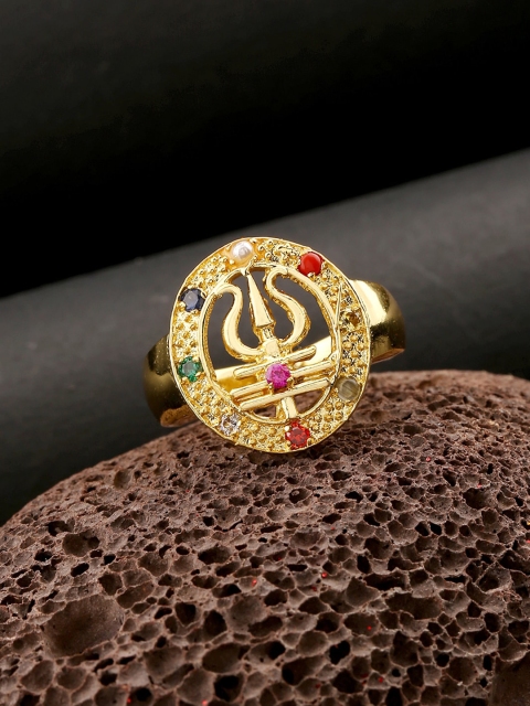 

Voylla Men Gold Toned & Pink Brass Gold Plated Rudraksha Ring