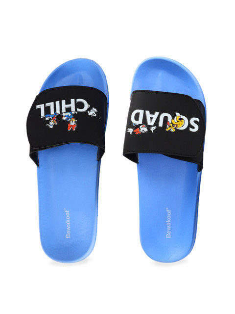 

Bewakoof Men Blue & Black Printed Rubber Sliders
