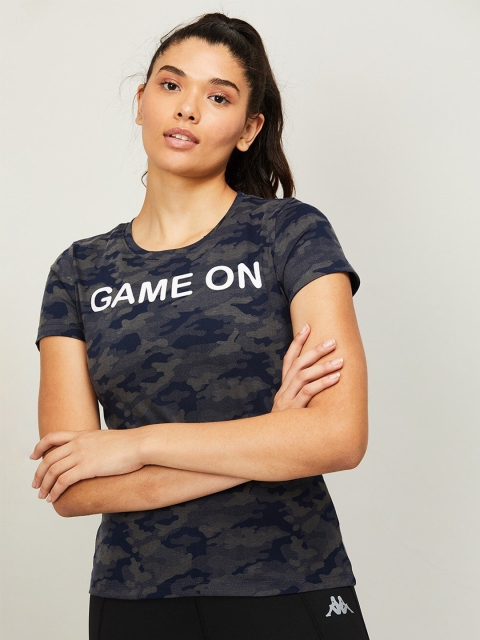 

Kappa Women Navy Blue Camouflage Slim Fit T-shirt