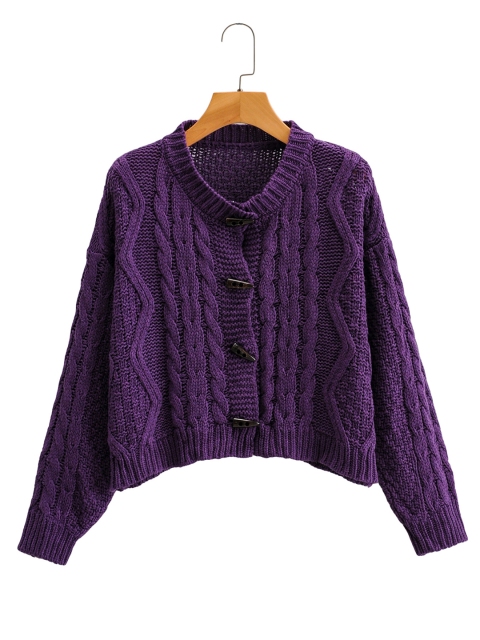 

URBANIC Women Purple Cable Knit Self-Design Cardigan