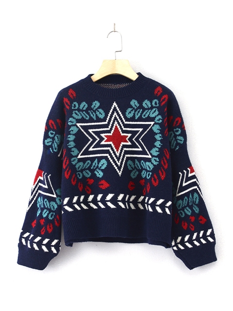 

URBANIC Women Navy Blue & White Self Design Pullover