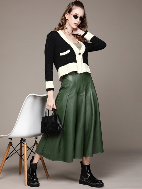 

URBANIC Women Black & Off White Solid Cardigan
