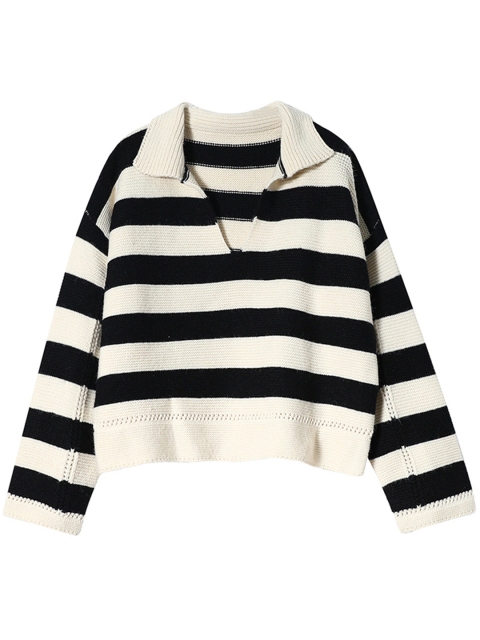 

URBANIC Women Black & Off White Striped Pullover