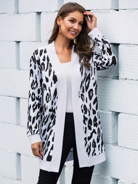 

URBANIC Women Black & White Animal Printed Longline Front-Open