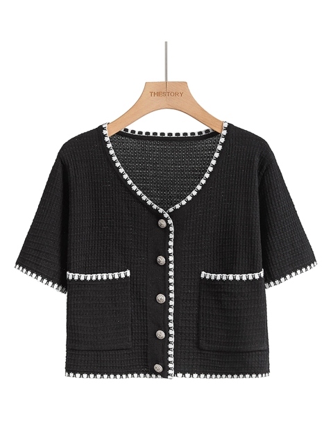 

URBANIC Women Black Self Design Cardigan