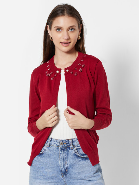 

URBANIC Women Red Beaded Cardigan