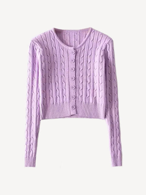 

URBANIC Women Purple Cable Knit Crop Cardigan
