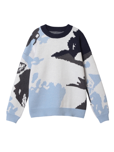 

URBANIC Women Blue & White Abstract Pullover Sweater