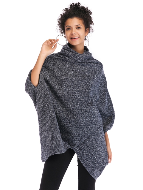 

URBANIC Women Navy Blue Solid Poncho Sweater