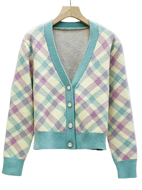 

URBANIC Women Off White & Lavender Checked Cardigan