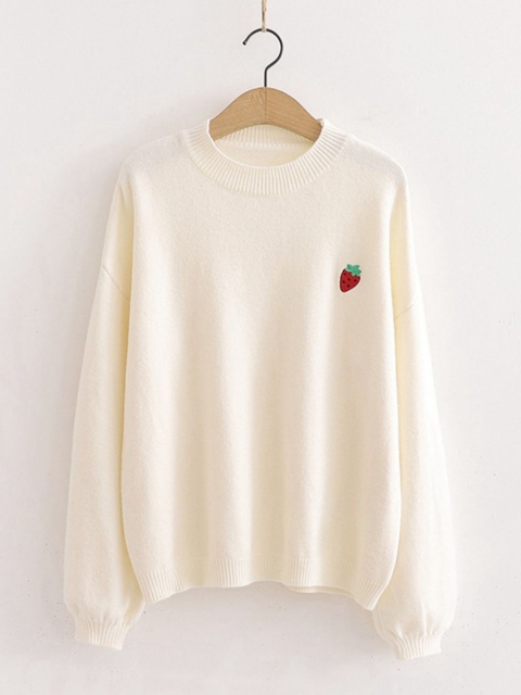 

URBANIC Women White Pullover Sweater with Strawberry Applique
