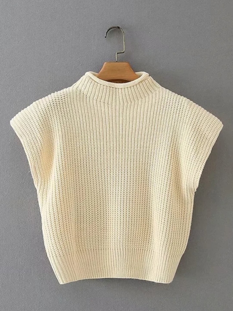 

URBANIC Women Off-White Acrylic Solid Crop Shoulder Pad Pullover