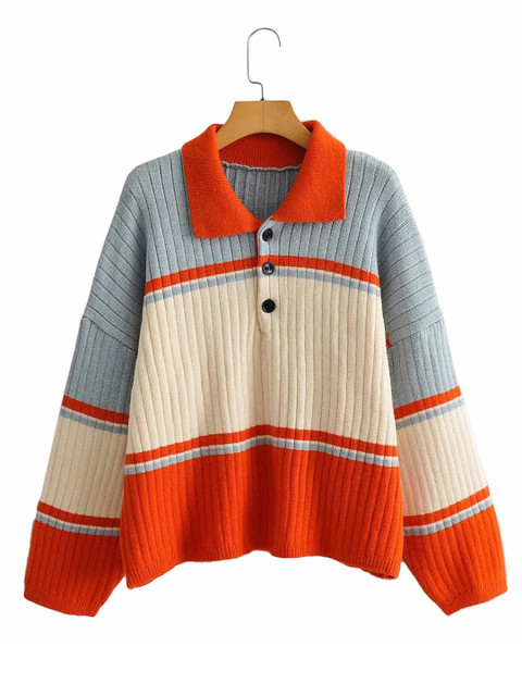 

URBANIC Women Blue & White Striped Pullover Sweater