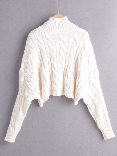 

URBANIC Women Off White Cable Knit Crop Pullover