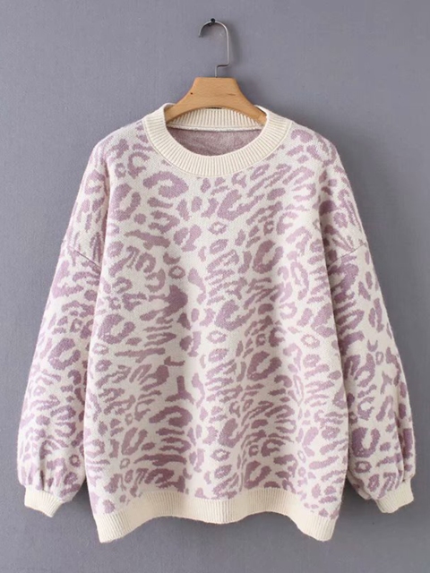 

URBANIC Women Off White & Pink Animal Printed Pullover Sweater