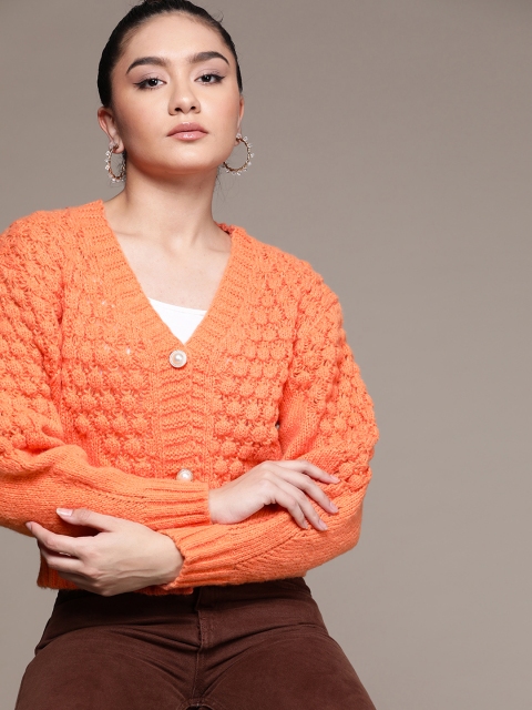 

URBANIC Women Orange Open Knit Cardigan