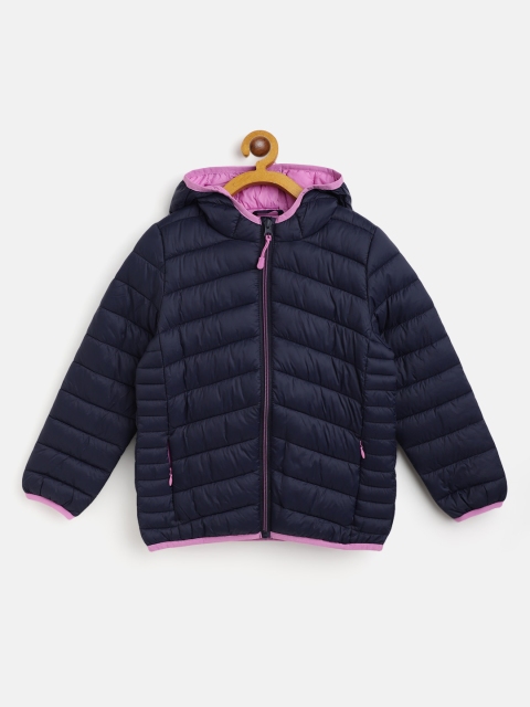 

Marks & Spencer Girls Navy Blue & Purple Solid Hooded & Padded Jacket