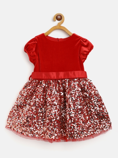 

Marks & Spencer Girls Red & Silver Sequinned Velvet Finish A-Line Dress