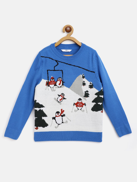 

Marks & Spencer Boys Blue & White Self Design Pullover