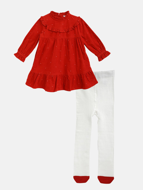 

Marks & Spencer Girls Red & White Ditsy Polka Dot Print Tiered A-Line Dress & Stockings