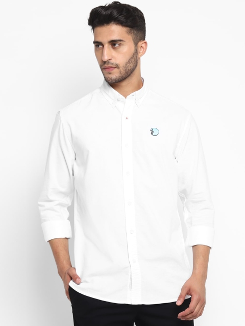 

Royal Enfield Men White Cotton Leather Patch Casual Shirt
