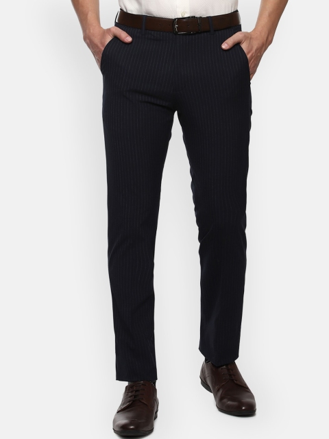 

Louis Philippe Men Navy Blue Striped Slim Fit Formal Trousers