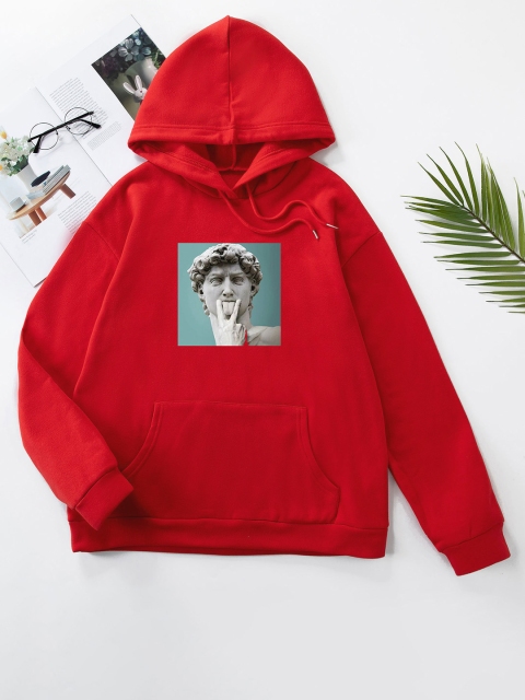 

URBANIC Women Red Graphic Print Hooded Sweatshirt