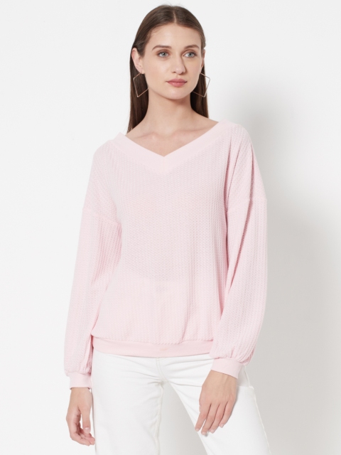 

URBANIC Women Pink Self-Design Pullover