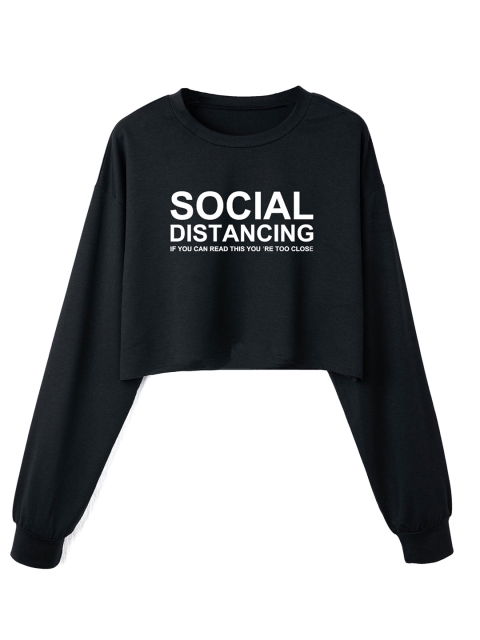 

URBANIC Women Black & White Typography Print Crop Sweatshirt