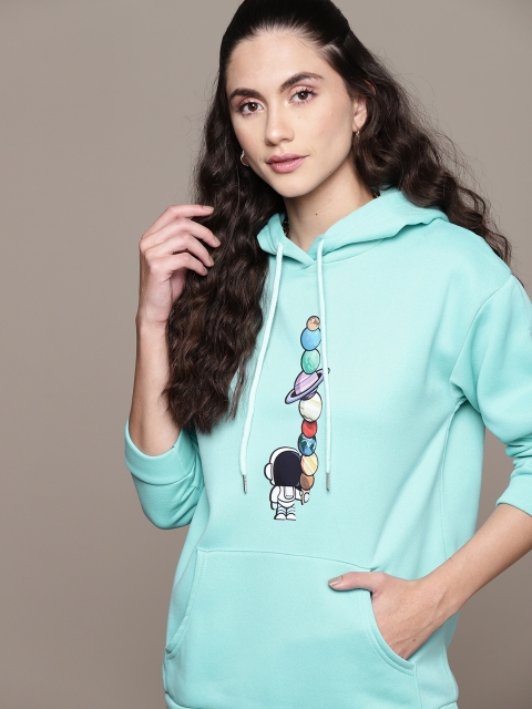 

URBANIC Women Blue Graphic Print Print Relaxed Fit Hooded Sweatshirt