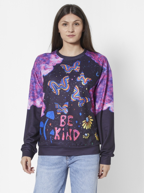 

URBANIC Women Purple Printed Sweatshirt