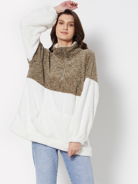 

URBANIC Women Green & White Colourblocked Sweatshirt
