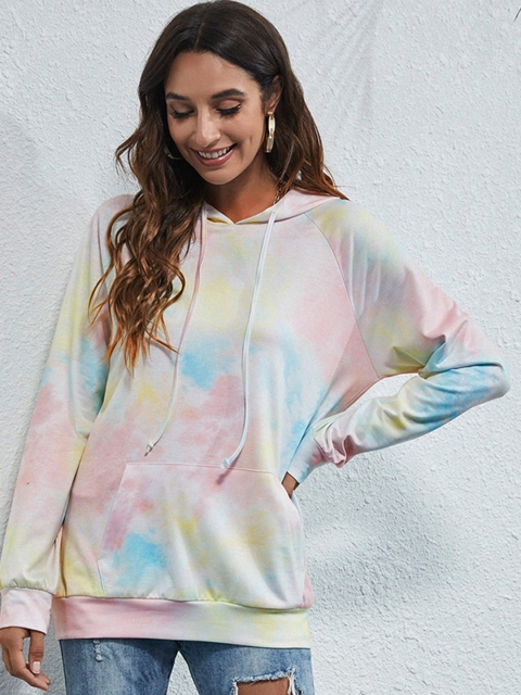

URBANIC Women Yellow & Pink Hooded Longline Sweatshirt