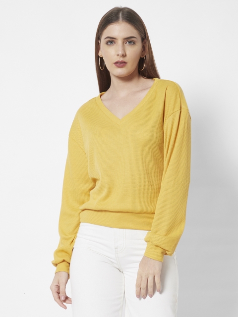 

URBANIC Women Yellow V-Neck Pullover