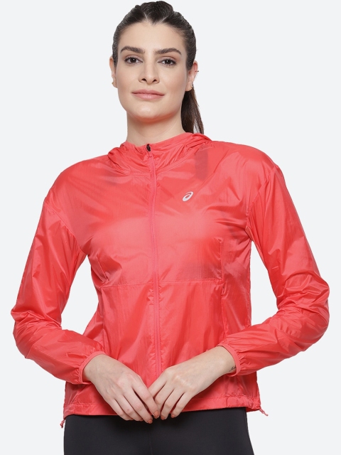 

ASICS Women Pink Striped Water Resistant Crop Running Sporty Jacket