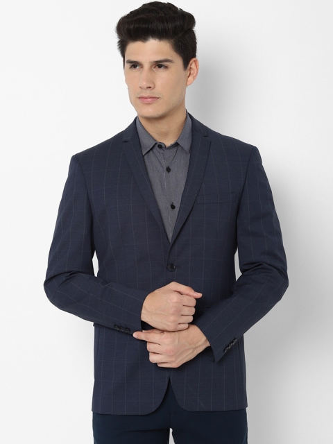 

Allen Solly Men Navy Blue Checked Single Breasted Slim-Fit Blazer