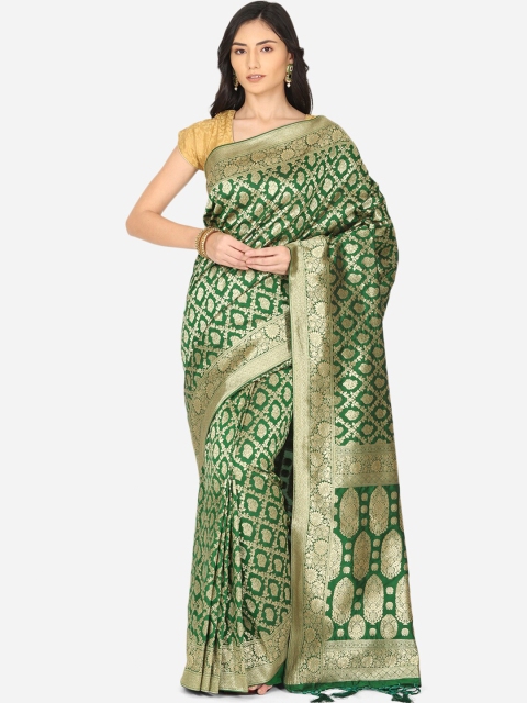 

BOMBAY SELECTIONS Green & Gold-Toned Ethnic Motifs Zari Art Silk Banarasi Saree