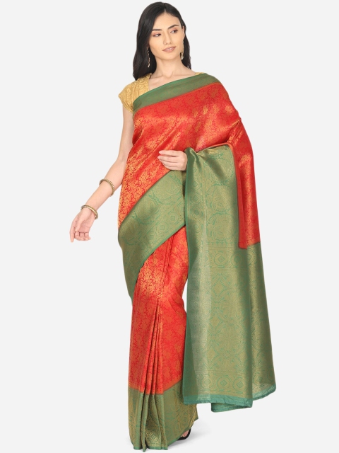 

BOMBAY SELECTIONS Magenta & Green Woven Design Zari Art Silk Banarasi Saree