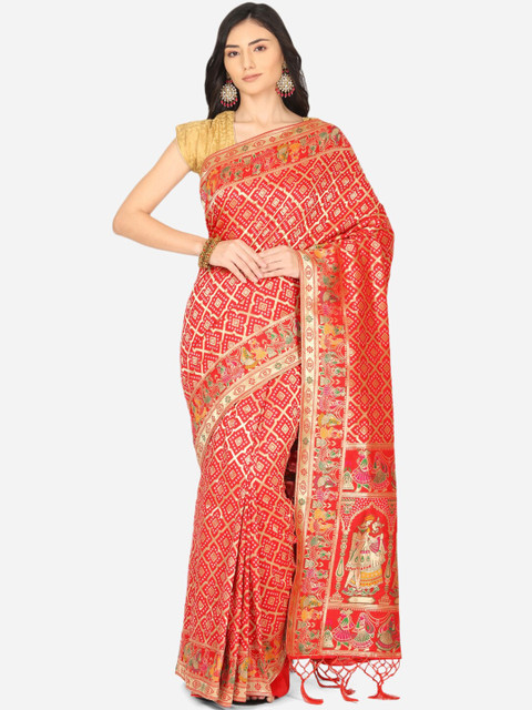 

BOMBAY SELECTIONS Red & Gold-Toned Woven Design Zari Art Silk Banarasi Saree