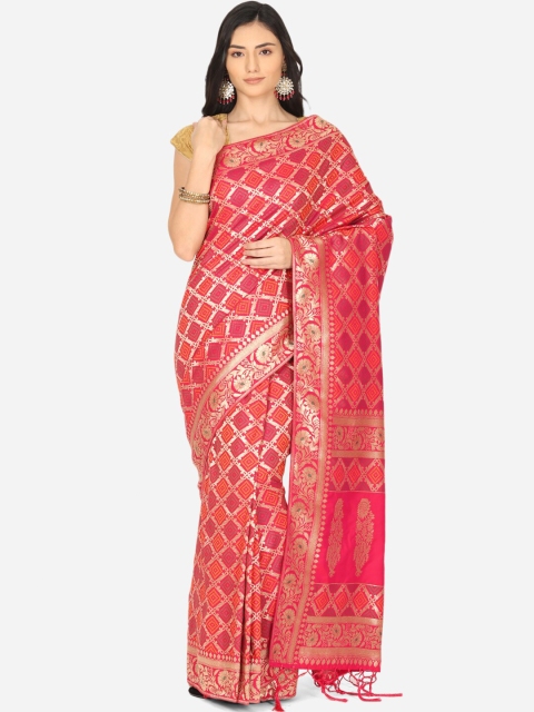 

BOMBAY SELECTIONS Magenta & Yellow Woven Design Zari Art Silk Banarasi Saree