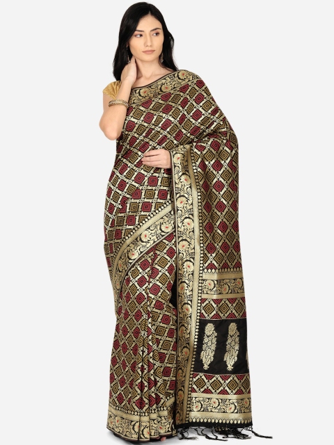 

BOMBAY SELECTIONS Black & Red Woven Design Zari Art Silk Banarasi Saree