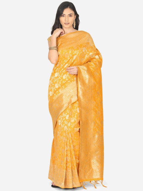 

BOMBAY SELECTIONS Yellow & Gold-Toned Woven Design Zari Art Silk Banarasi Saree