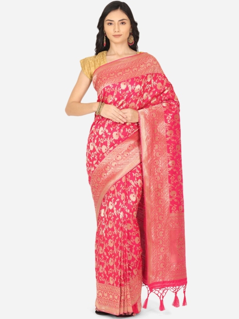 

BOMBAY SELECTIONS Magenta & Gold-Toned Woven Design Zari Art Silk Banarasi Saree