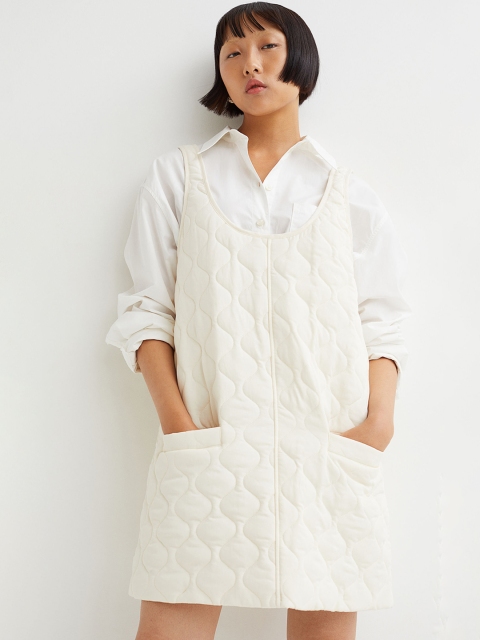 

H&M Women White Lyocell-Blend Quilted Dress