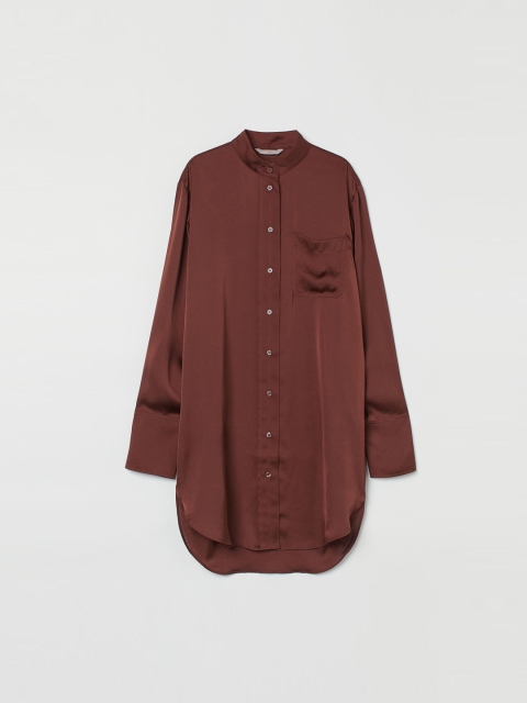 

H&M Women Brown Solid Oversized Satin Shirt