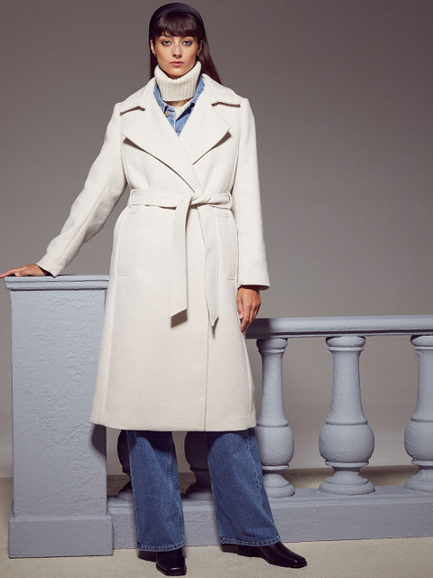 

H&M Women Grey Solid Tie-Belt Coat