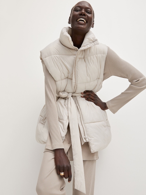

H&M Women Grey Tie-Belt Puffer Gilet