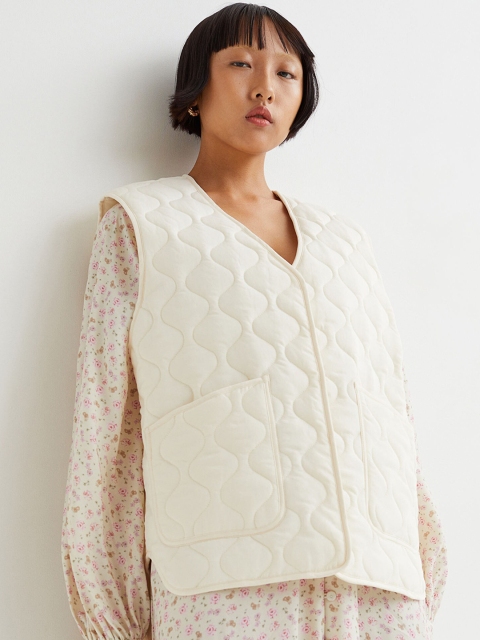 

H&M Women White Quilted Lyocell-Blend Waistcoat