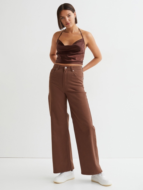 

H&M Women Brown Solid Satin Cropped Top