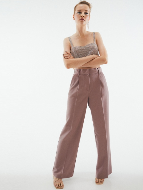 

H&M Women Mauve Solid Wide Trousers
